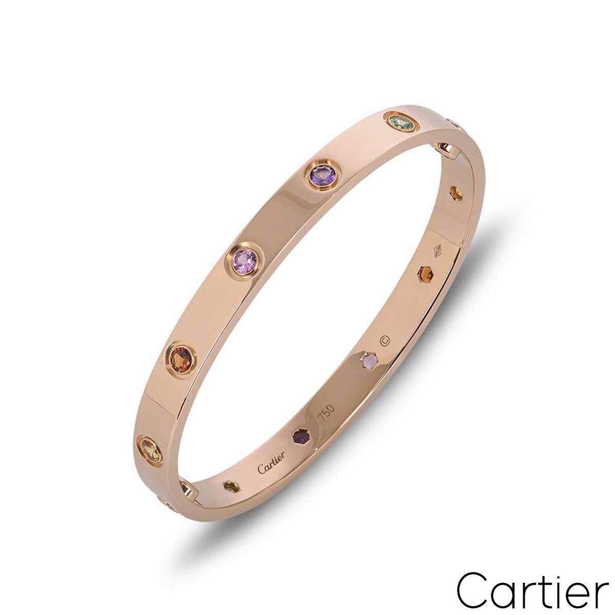 Cartier Rose Gold Coloured Stones Love Bracelet Size 17 B6036517